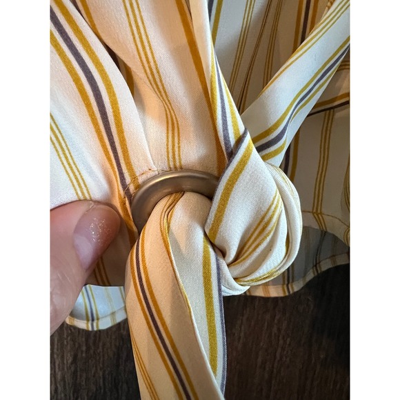 Rag & Bone Striped 100% Silk Wrap Tie Blouse Top‎ Overhead Button V Neck NWOT - Picture 6 of 7